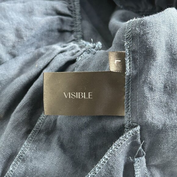 Visible Art Womens Blue Linen Short Sleeve Tiered Dress Large Pullover Casual - Picture 4 of 11